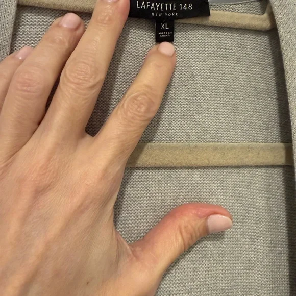 Lafayette 148 New York Light Gray Open-Front Short-Sleeve Cardigan with Pockets - Picture 3 of 7